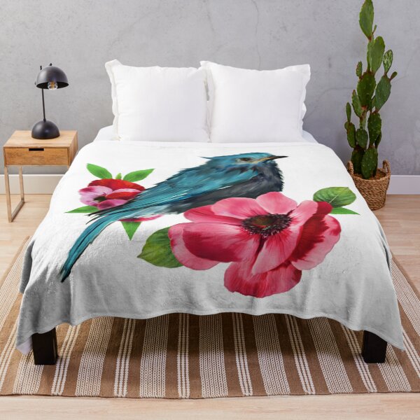 Aperçu de l'œuvre Oiseau bleu avec des fleurs et des feuilles créée et vendue par Pintarrajearte.