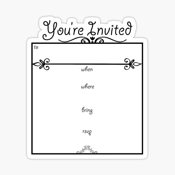 black-and-white-invitation-sticker-by-tristahx-redbubble