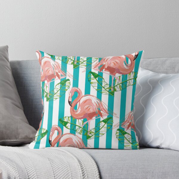 Item preview, Pink Flamingos on Teal stripes designed and sold by pugmom4.