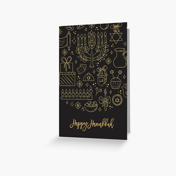 Happy Hanukkah, Gold on Black Design Greeting Card
