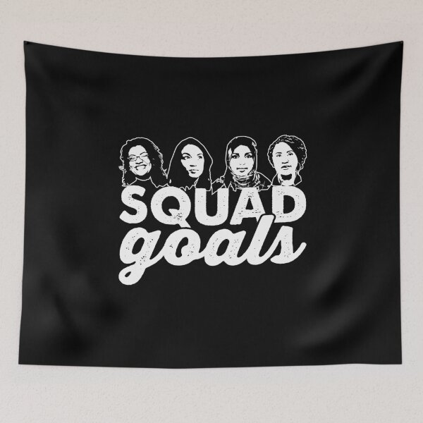 Item preview, #THESQUAD Squad Goals Tlaib Ocasio-Cortez Omar Pressley Raglan Shirt designed and sold by trndsttrz.