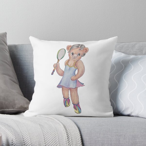 Tracy Bear Tennis Champion Throw Pillow