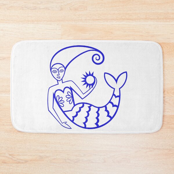 Item preview, Original Mermaid Holding the Sun Folk Artwork Illustration (lapis lazuli blue) designed and sold by wariana.