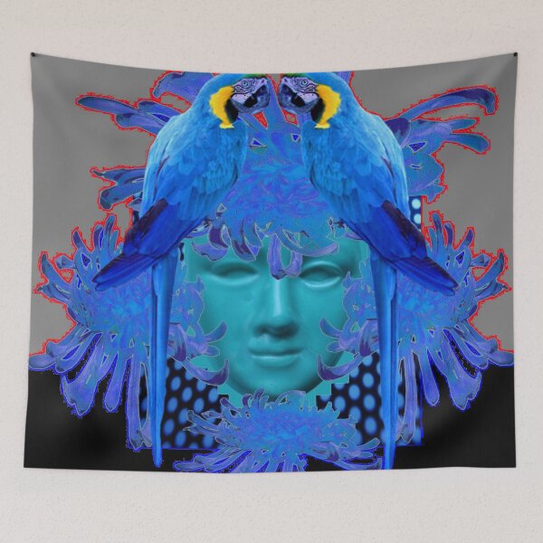 Item preview,   BLUE SURREAL MACAW PARROTS  ABSTRACT FACE MASK DESIGN,  designed and sold by sharlesart.