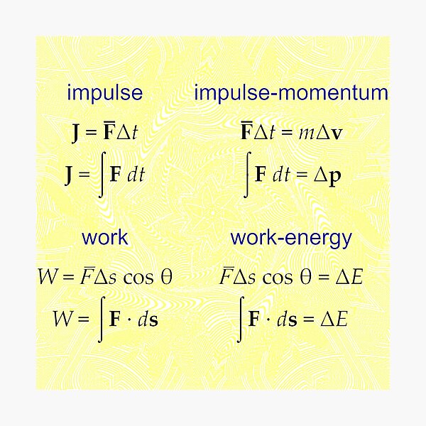 #Physics, #Mechanics, #Impulse, #Momentum, Work, Energy, Force, Time, Velocity, Cosine, Delta, Integral, Difference Photographic Print