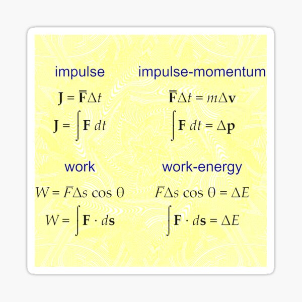 #Physics, #Mechanics, #Impulse, #Momentum, Work, Energy, Force, Time, Velocity, Cosine, Delta, Integral, Difference Sticker
