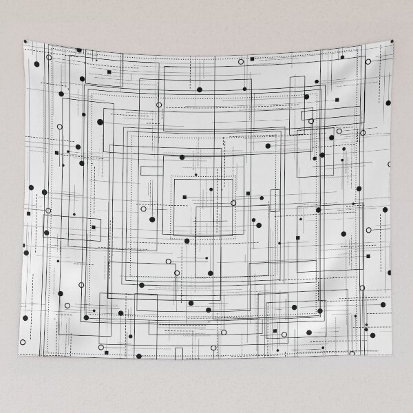 Item preview, Black and white abstract geometric pattern with dots, shapes and lines designed and sold by GeometricEye.