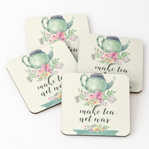 Item preview, Make tea not war Quote Kitchen Art Hand Lettering Calligraphy Pot Design Watercolor designed and sold by tanabe.