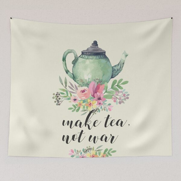 Item preview, Make tea not war Quote Kitchen Art Hand Lettering Calligraphy Pot Design Watercolor designed and sold by tanabe.