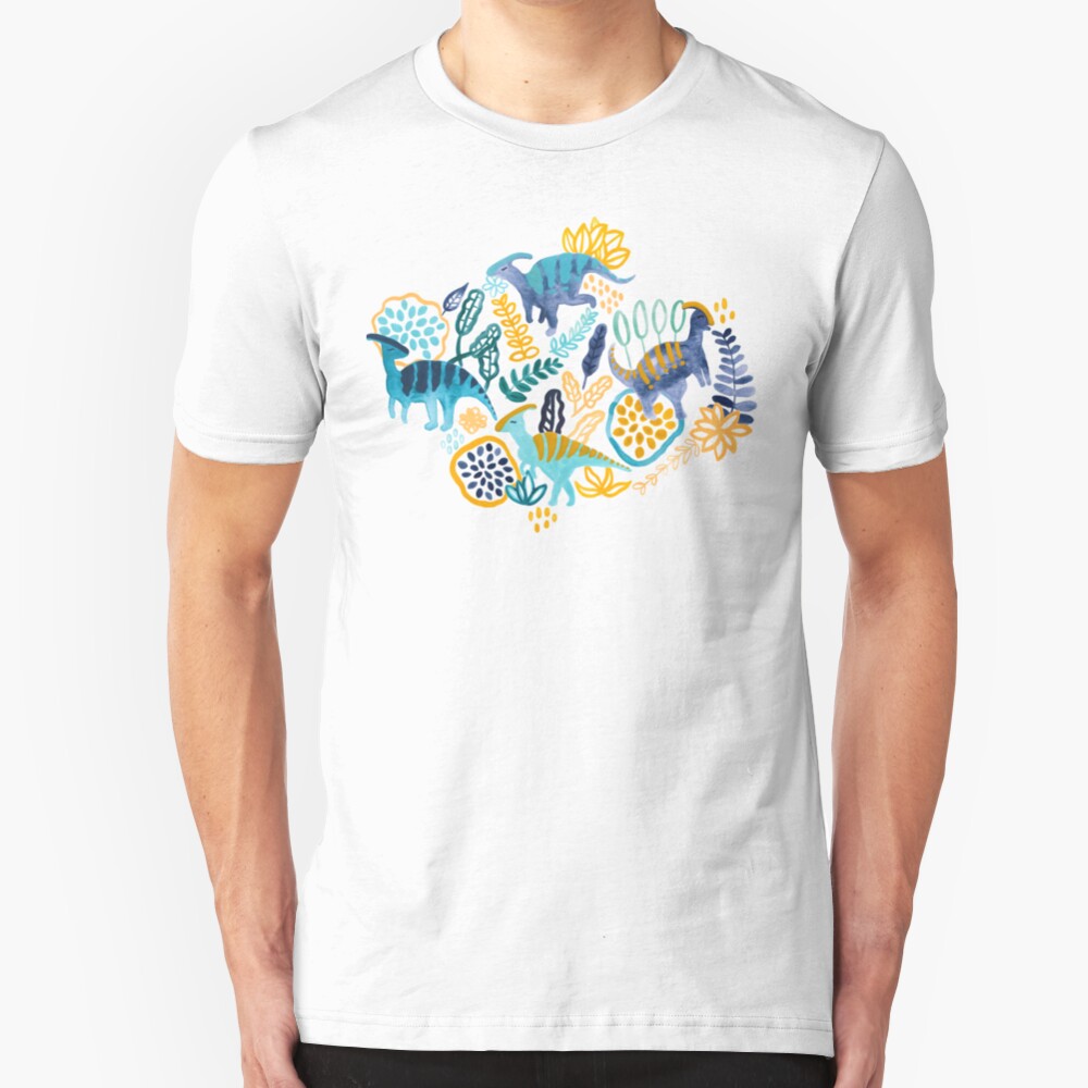 Gouache Parasaurolophuses Slim Fit T-Shirt