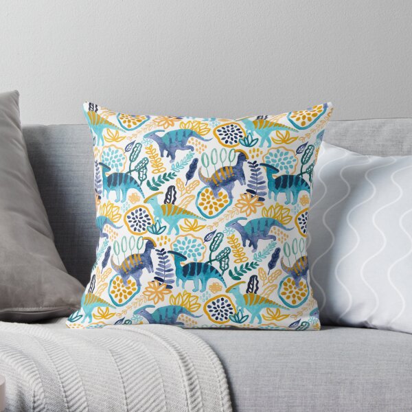 Gouache Parasaurolophuses Throw Pillow