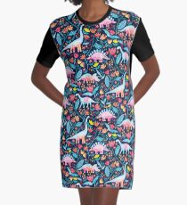 Dinosaur Delight Graphic T-Shirt Dress