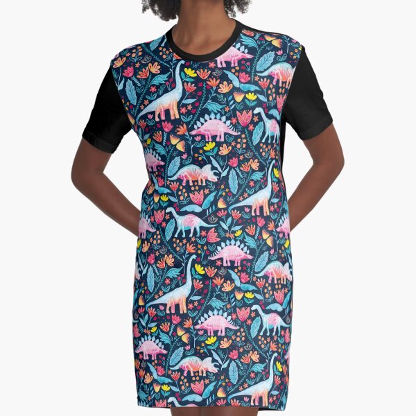 Dinosaur Delight Graphic T-Shirt Dress