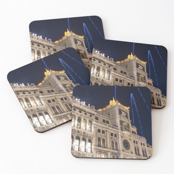 Item preview, Venice Italy Night Magic - Saint Marks Clocktower Torre dell Orologio Blue Light Streaks designed and sold by Georgia Mizuleva.