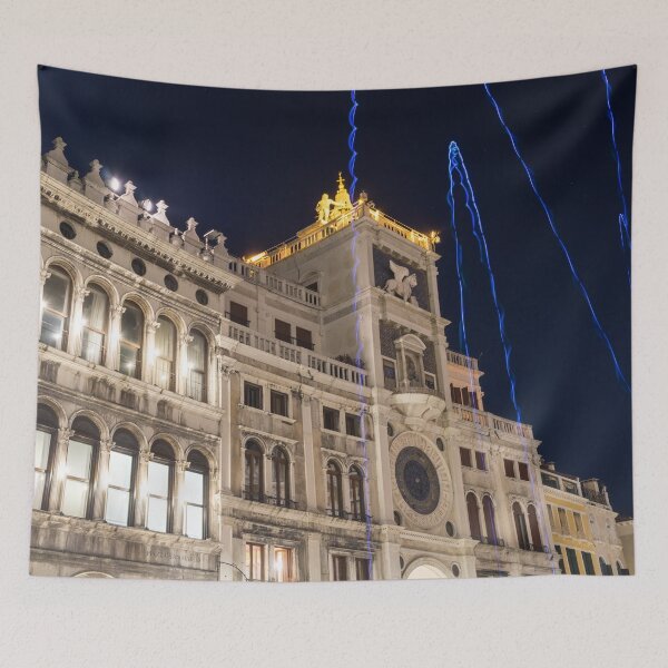 Item preview, Venice Italy Night Magic - Saint Marks Clocktower Torre dell Orologio Blue Light Streaks designed and sold by Georgia Mizuleva.