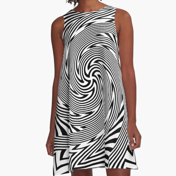 #Psychedelic #Hypnotic #Pattern, Visual #Illusion, Optical Art  A-Line Dress