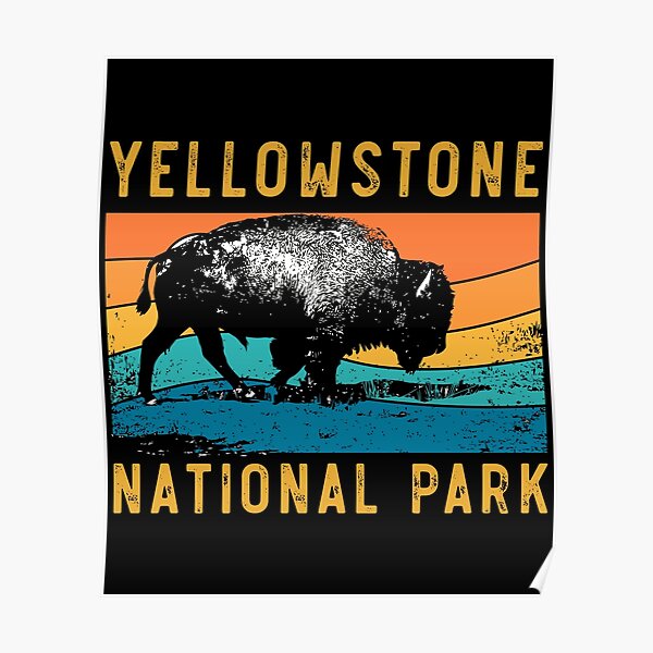 Vintage Yellowstone National Park Gifts Usa Bison Buffalo Poster
