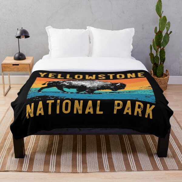 Vintage Yellowstone National Park Gifts Usa Bison Buffalo Throw Blanket