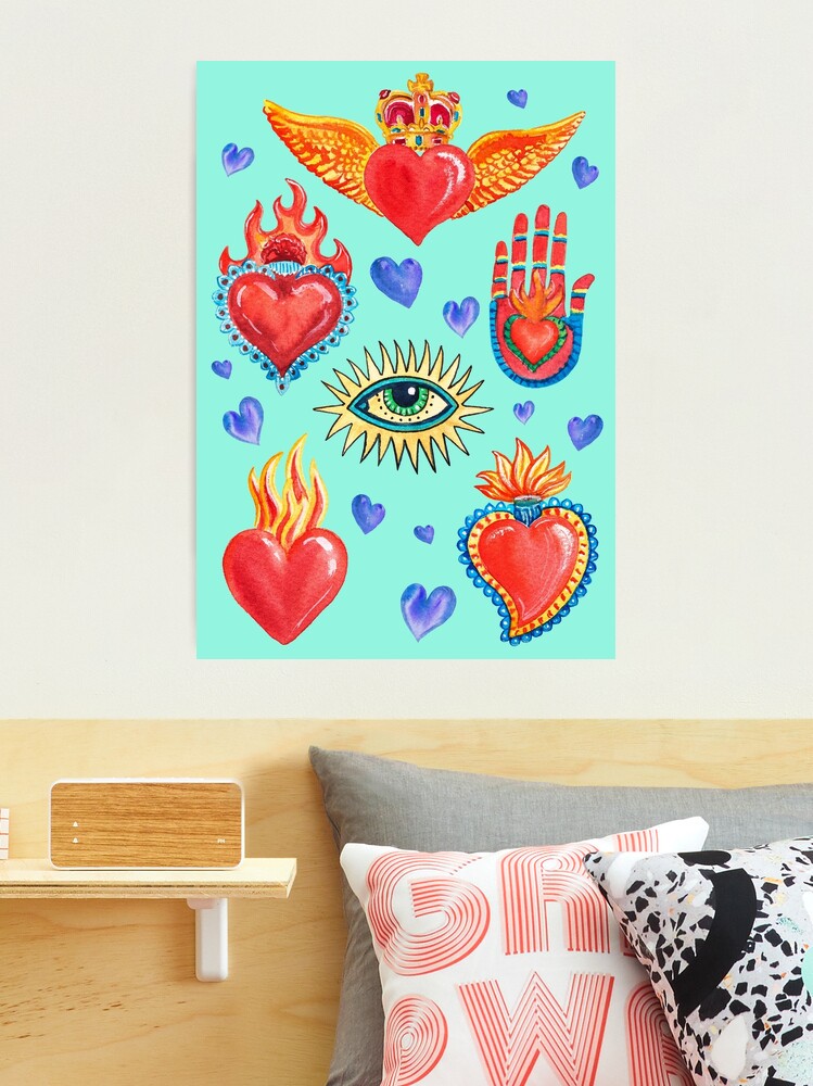 Sacred hearts Mexican watercolor