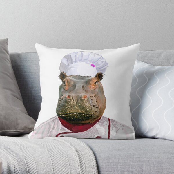 Madame Hippo the Chef Throw Pillow