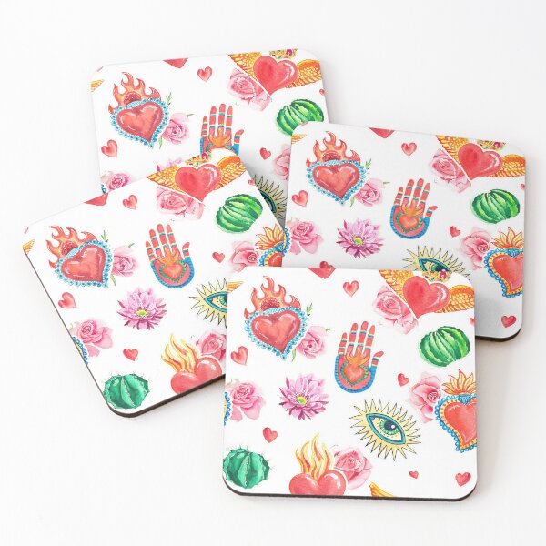 Item preview, Mexican sacred hearts watercolor pattern designed and sold by LiliyaSavelieva.