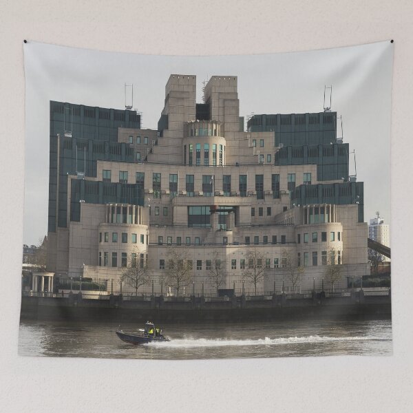 Item preview, SIS Secret Service Building London And Rib Boat designed and sold by Londonimages.