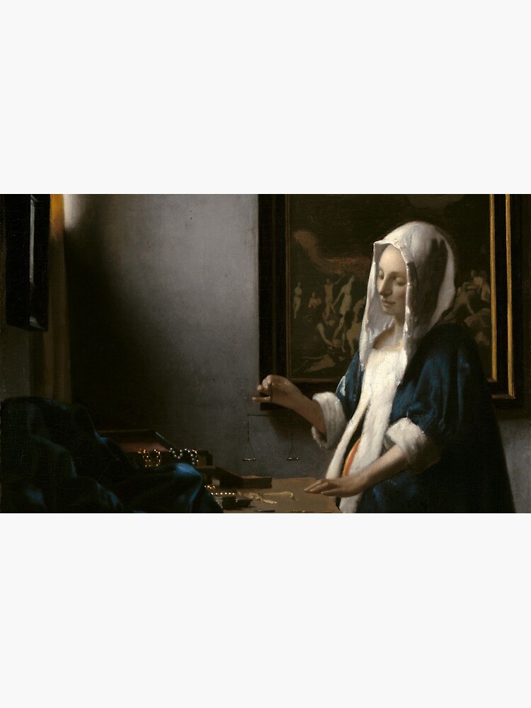 Woman Holding a Balance Oil Painting by Johannes Vermeer by podartist