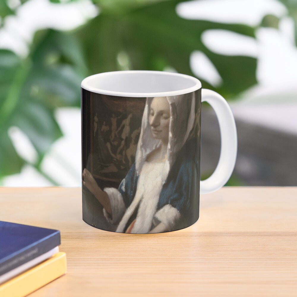 Woman Holding a Balance Oil Painting by Johannes Vermeer Mug