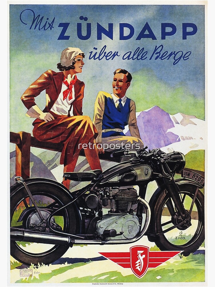 ZUNDAPP-Motorrad über Gebirgsanzeige-Vintagen deutschen Zyklen Poster