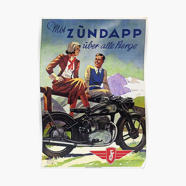ZUNDAPP-Motorrad über Gebirgsanzeige-Vintagen deutschen Zyklen Poster