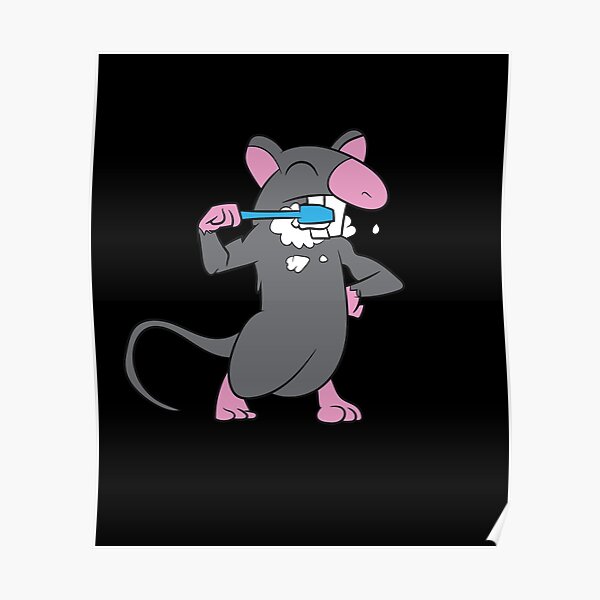 "Rat brushes his teeth with a blue toothbrush" Poster by MohjaDesign