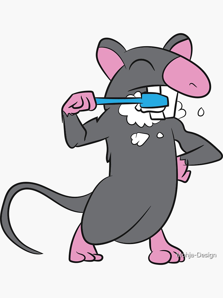 "Rat brushes his teeth with a blue toothbrush" Sticker for Sale by