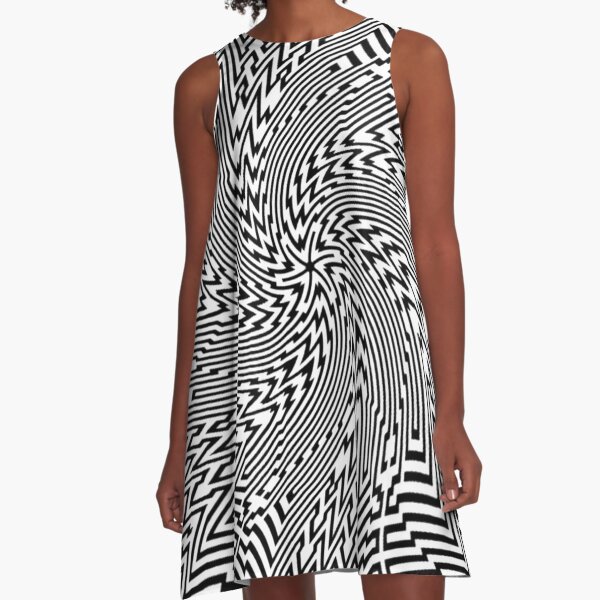 #Psychedelic #Hypnotic #Pattern, Visual #Illusion, Optical Art  A-Line Dress