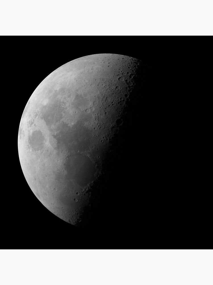 "Black and White Moon on Black Background Waning Quarter Phase of the