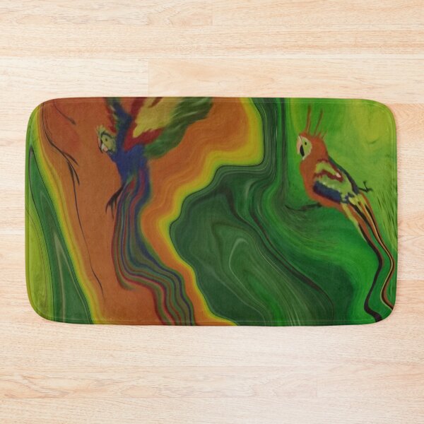 Item preview, Abstract Fluid Painting Wave Pattern Green Orange Parrots designed and sold by Patricia Piotrak.