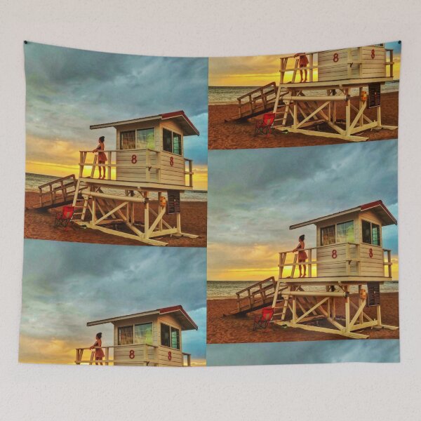 Item preview, Lifeguard tower at sunset . designed and sold by silviasunflower.