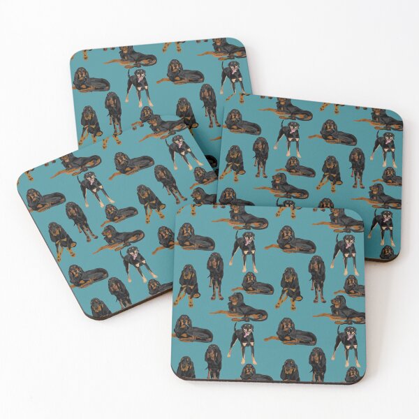 Item preview, Black and Tan Coonhounds on Teal designed and sold by ArtofACoonhound.