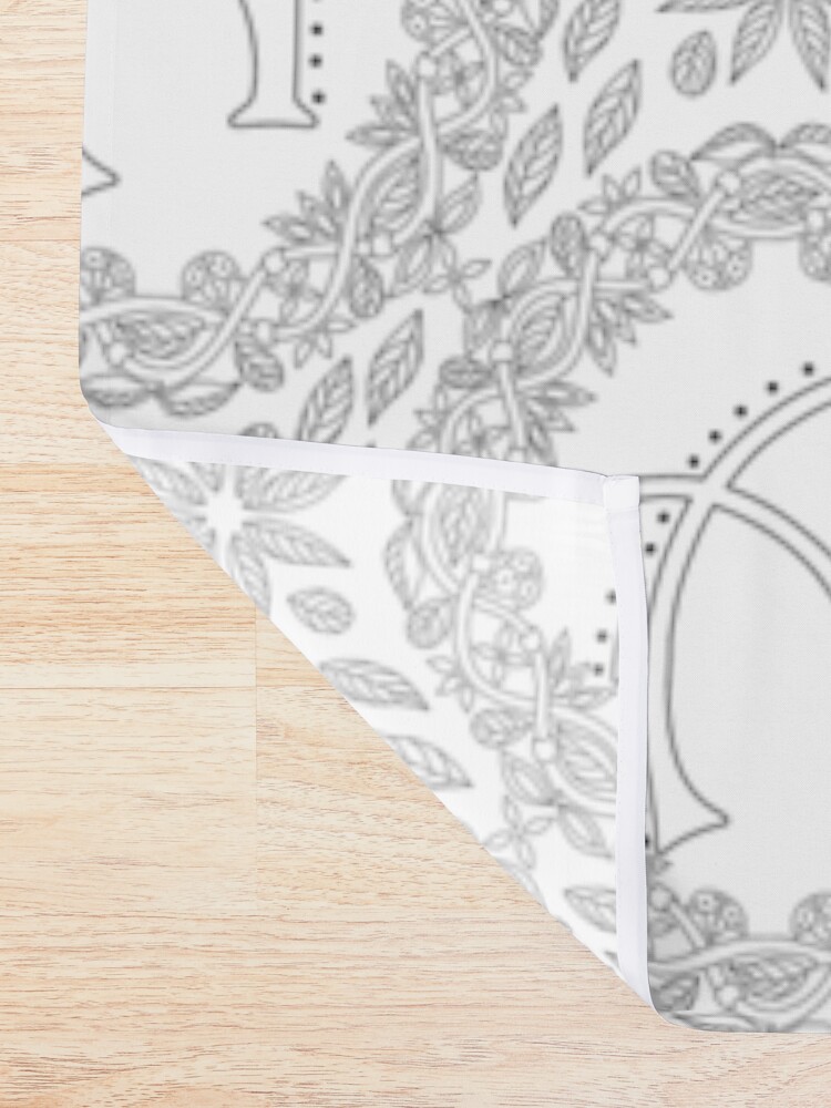 Alternate view of Letter A Black And White Wreath Monogram Initial Shower Curtain