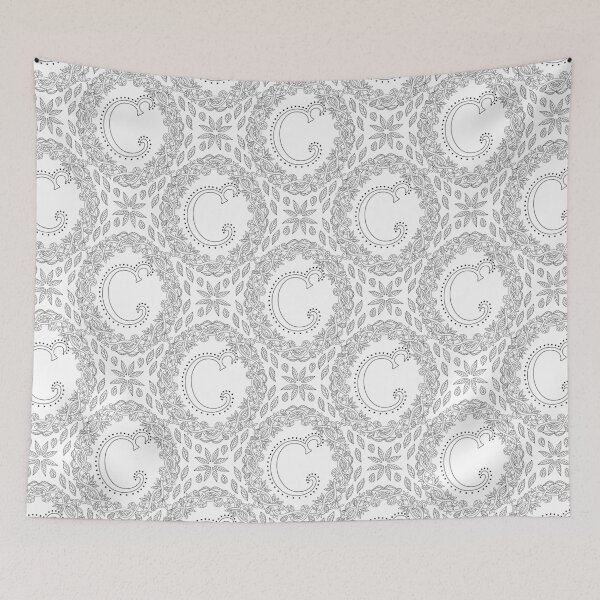 Item preview, Letter C Black And White Wreath Monogram Initial designed and sold by theartofvikki.
