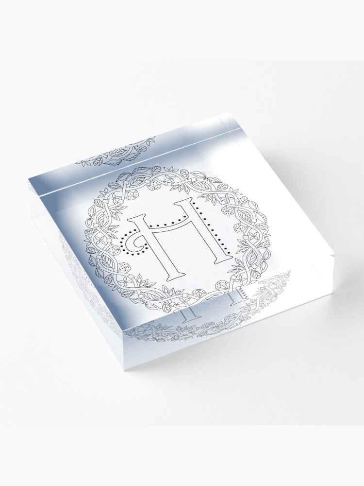 Alternate view of Letter H Black And White Wreath Monogram Initial Acrylic Block