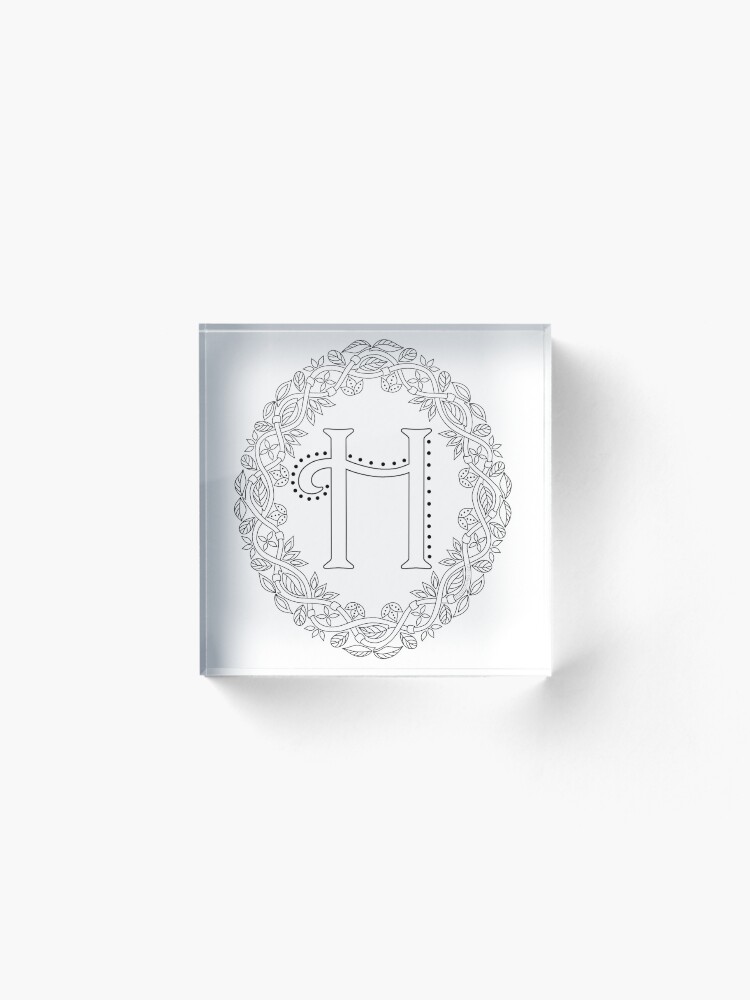 Alternate view of Letter H Black And White Wreath Monogram Initial Acrylic Block