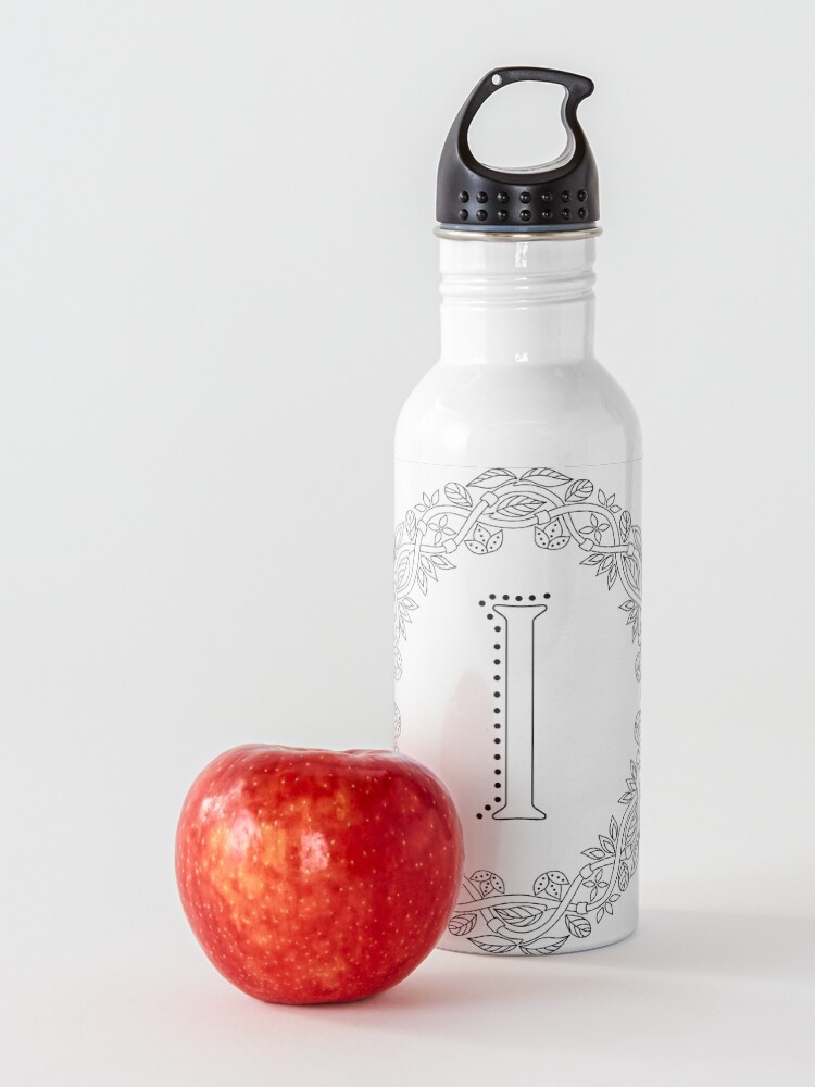 Alternate view of Letter I Black And White Wreath Monogram Initial Water Bottle