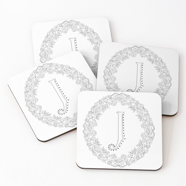 Item preview, Letter J Black And White Wreath Monogram Initial designed and sold by theartofvikki.
