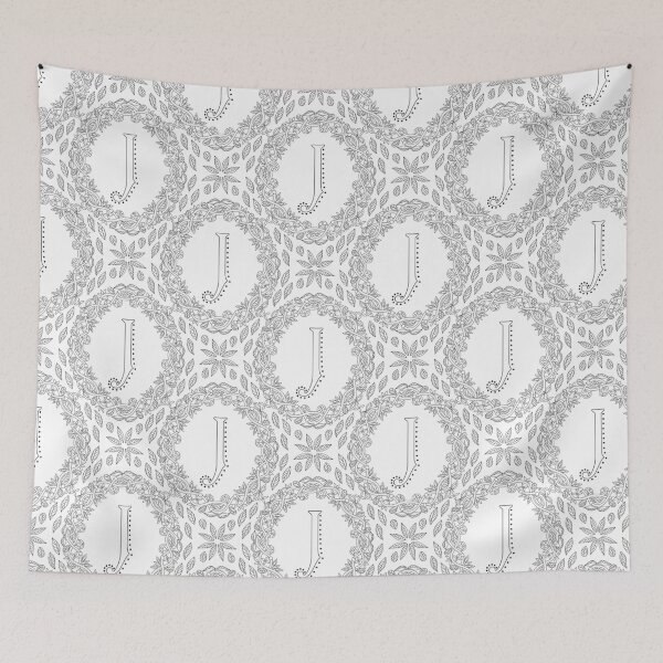 Item preview, Letter J Black And White Wreath Monogram Initial designed and sold by theartofvikki.