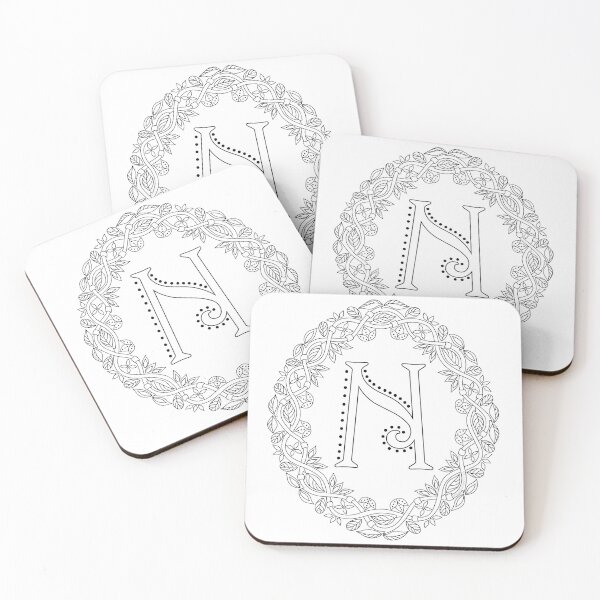 Item preview, Letter N Black And White Wreath Monogram Initial designed and sold by theartofvikki.