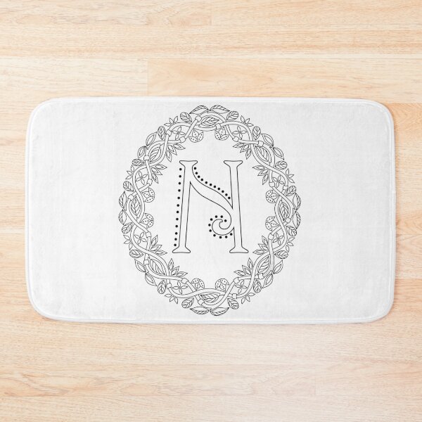Item preview, Letter N Black And White Wreath Monogram Initial designed and sold by theartofvikki.