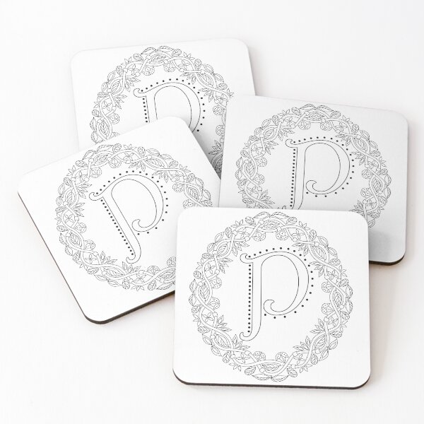 Item preview, Letter P Black And White Wreath Monogram Initial designed and sold by theartofvikki.