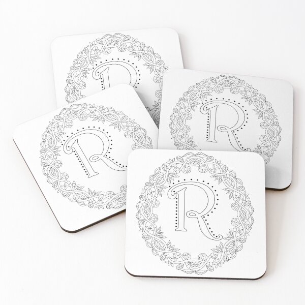 Item preview, Letter R Black And White Wreath Monogram Initial designed and sold by theartofvikki.
