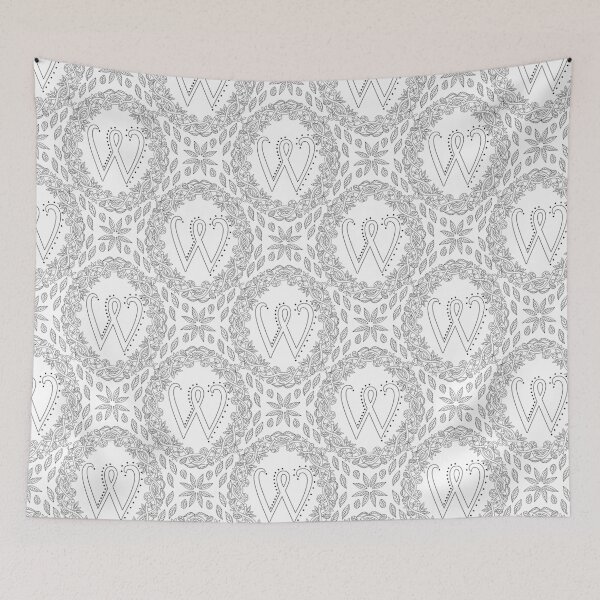 Item preview, Letter W Black And White Wreath Monogram Initial designed and sold by theartofvikki.