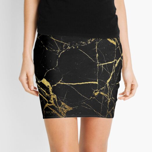 Marble of Black and Gold Mini Skirt